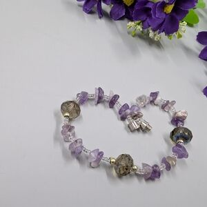 Genuine Amethyst And Crystal Bead Handmade Vintage Bracelet